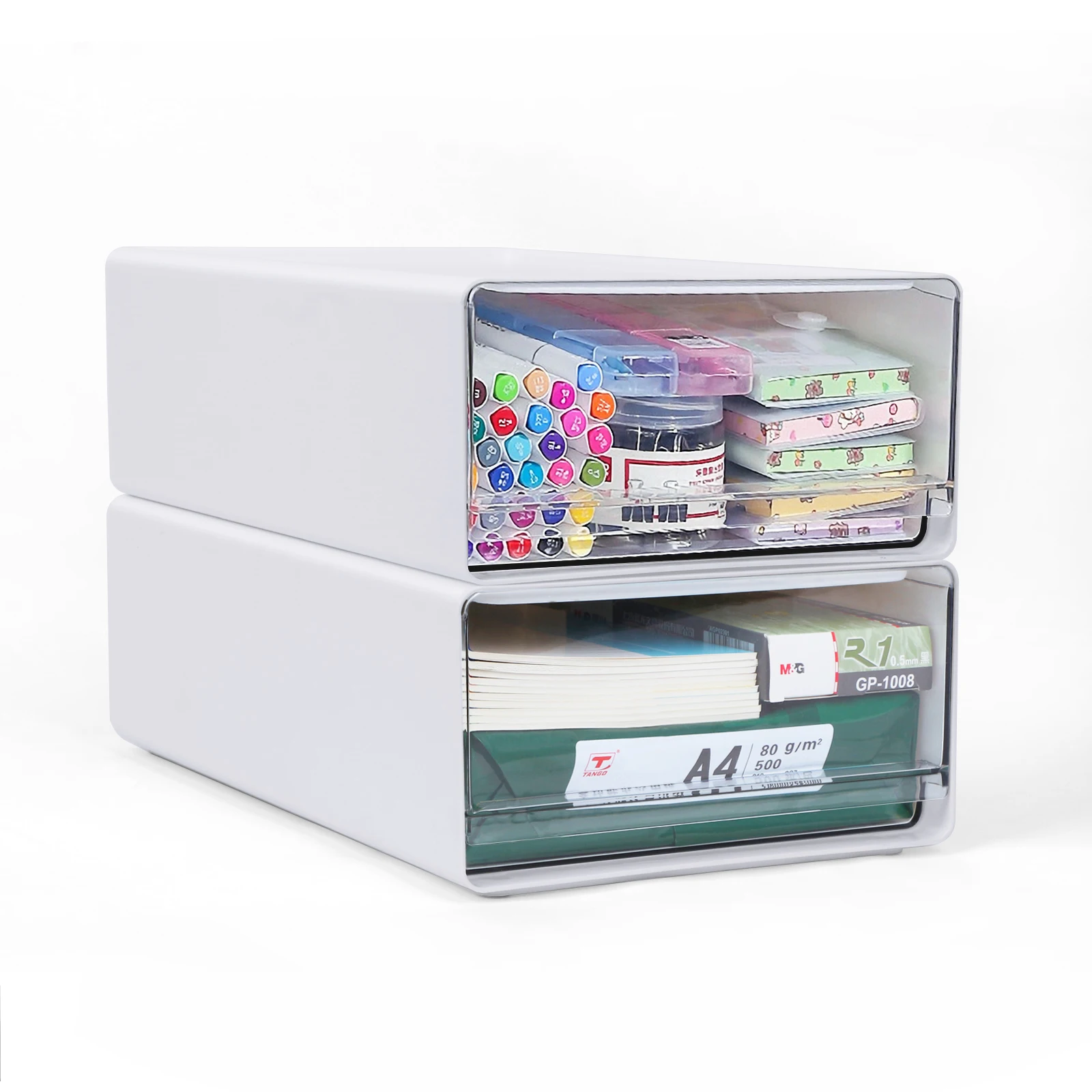 

Storage Box Drawer Style Desktop Combination Storage 2PCS Stackable Transparent Box for Office/School Supplies Home Organizer