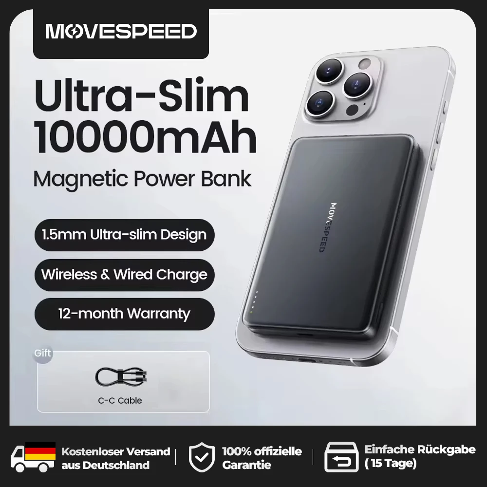 【CCC】MOVESPEED S10 Magnetische Powerbank 10000mAh Kabellose Schnelle Tragbare Aufladung Externe Batterie Powerbank für iPhone 17 Samsung