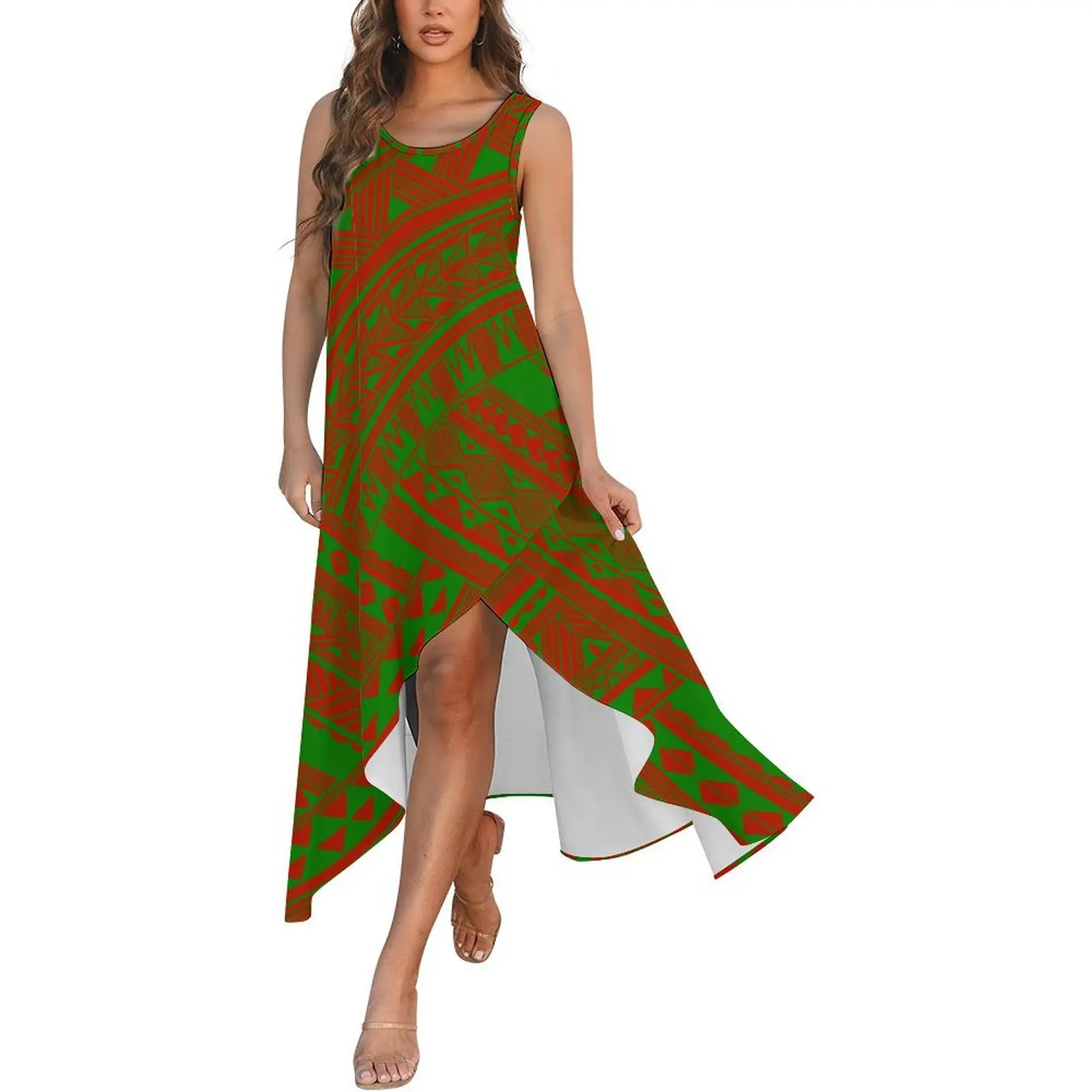 

Round-Neck Sleeveless Women'S Dress Polynesian Women'S Slit Skirt Party Festival Dress Summer Custom Loose Design Pattern