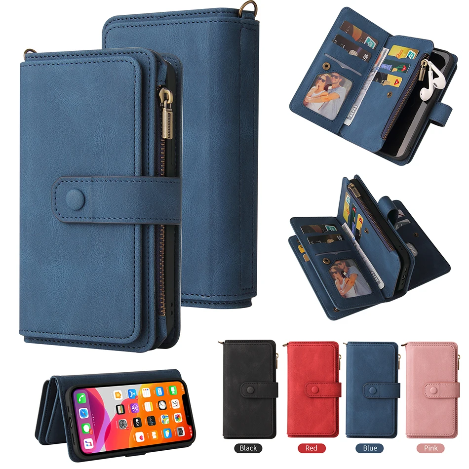 Multi Card Slots Case for OPPO Find X3 X5 Reno 5 Pro Plus Reno 4 Lite 5Z 5G 4Z 4F 5F A93 Wallet Luxury Zipper Flip Leather Cover