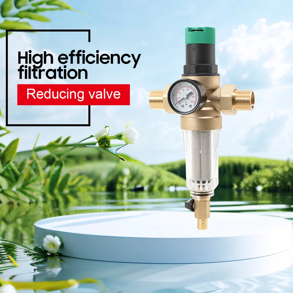 1 Stück Wasserdruckregler mit Rückspülfilter und Manometer DN20 Gartenbewässerungszubehör – Detail 2