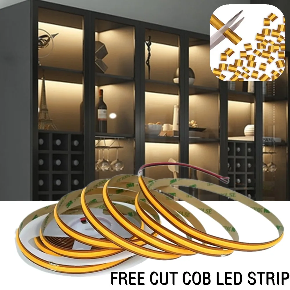 528/400 LEDs Free Cut COB LED Strip 12V 24V 5m 10m Flexible Light Tape 3000K 4000K 6000K Bright Linear Lighting 0.5m 1m 2m