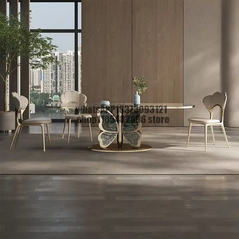 Luxury Modern Marble Top Butterfly Shape Golden Stainless Steel Frame Dining Table Set for Home Apartment 6/8/10 Seats