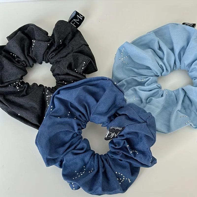 Vintage Denim Scrunchies Large Size Elastic Hair Band Rubber Bands Women Hair Accessories Headwear