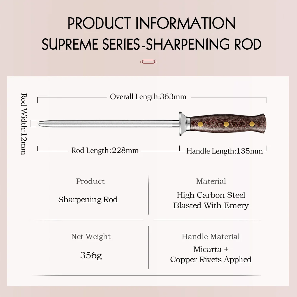 HEZHEN Knife Sharpener Rod Diamond Sharpening Rose High-carbon High Quality Micarta Handle Handle Wear-Resistant Kitchen Tools