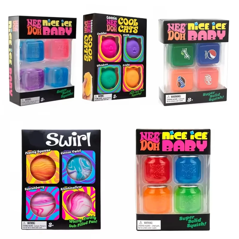 Needoh Mini Can Mini Nice Ice Cube Maltose Squishy Fidget Toys 4 Pack Set Slow Rebound Stress Relief Squeeze Sensory Toys New