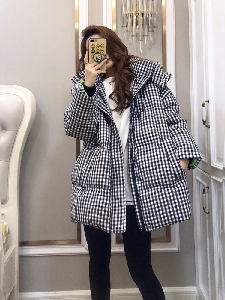 

Women's Thiened Winter Cotton Jaet Duling Pattern Loose Fit Hooded down Cotton Coat Korean Sle Commute Faion