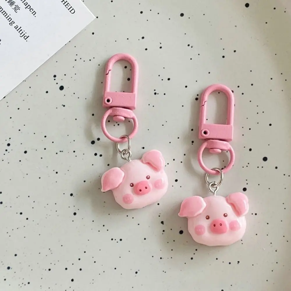 Gourmet Pink Pig Metal Keychain Resin Pink Pig Hamburger Pig Animal Keyring Small Elegant Pig Food Keychain Kids