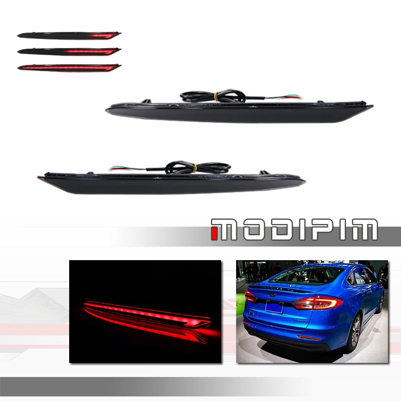 

Red LED Rear Bumper Reflectors Tail/Brake Lights w/ Sequential Turn Signal, Rear Fog Lights For 2019 2020 2021 2022 Ford Fusion