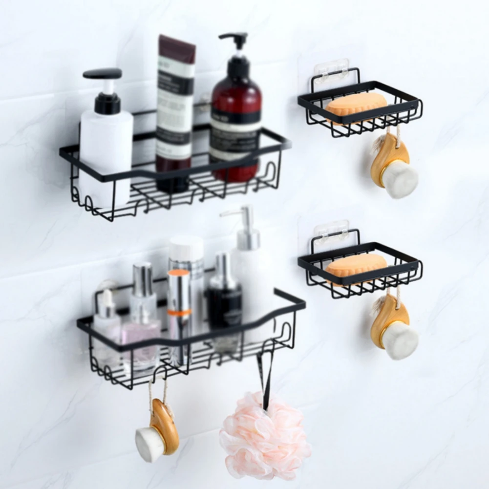 5PCS/SET Metals Bathroom Storage Shower Shelf Punch-Free Kitchen Toilet Wall Hanging Rack Organizer Bathroom Corner Shelves Set