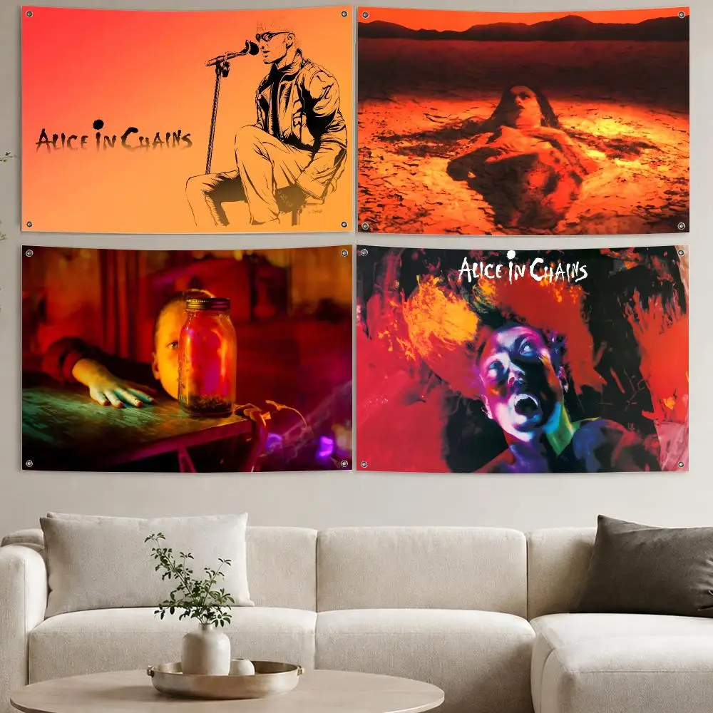 A-Alice In C-Chains Flags Aesthetic Wall Tapestry Printed Wall Hanging Living Room Party Outdoor Decor