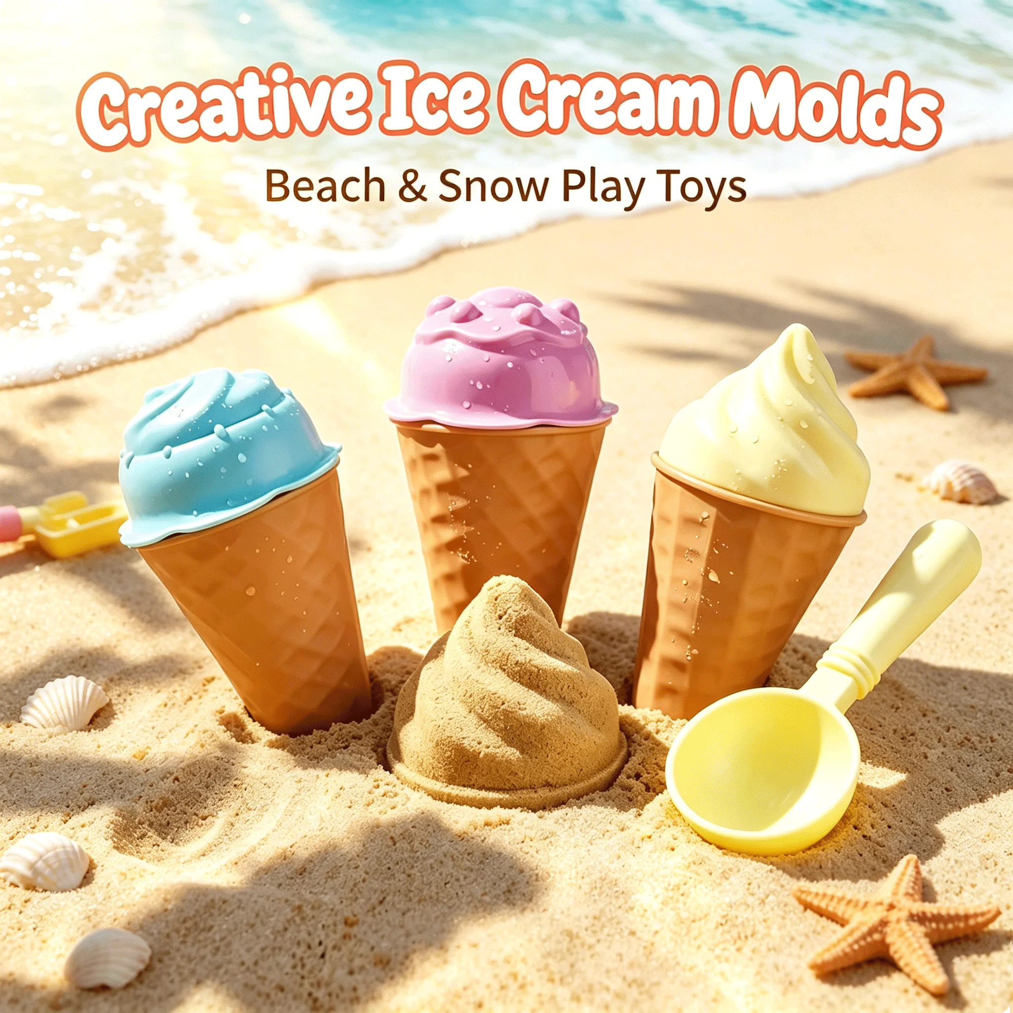 Beach Toys for Kids Ice Cream Mold Sand Toys Play Snow Spoon for Summer and Winter Digging Sand Tools Outdoor Game Birthday Gift