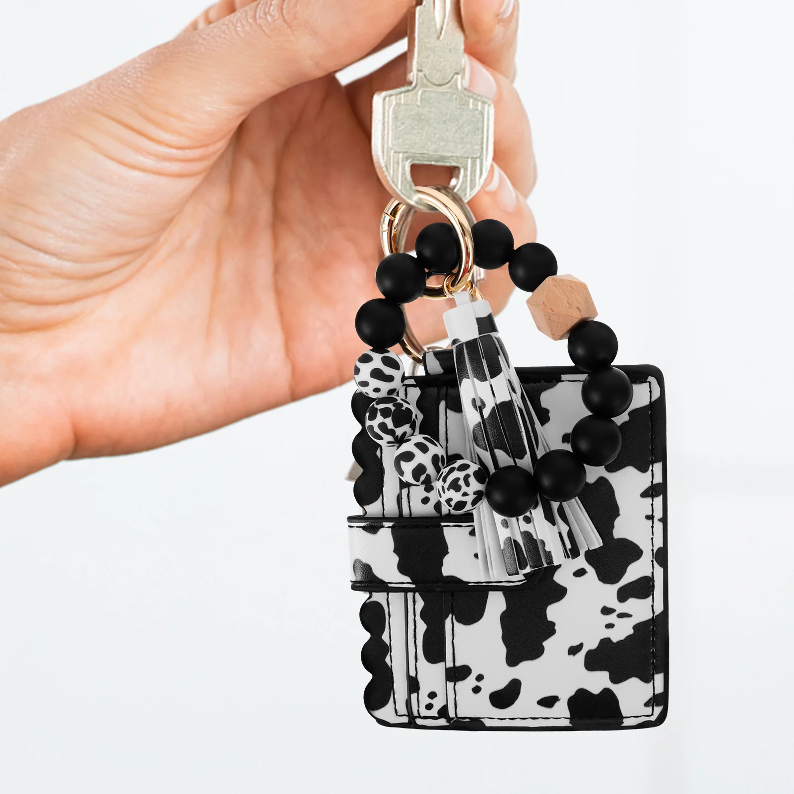 

Cow Print Wallet for Women Beaded Wristlet Clutch Soft Purse Stylish Gift Accessory Cow Print Wallet Women Purse