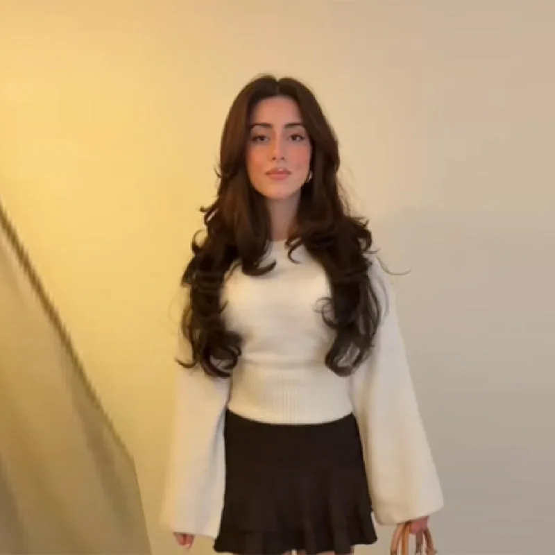 بلوفر أنيق محبوك سترة بلون بسيط متعدد الاستخدامات الاتجاه الكلاسيكي النساء بلايز أنيقة عادية ركاب الخريف سيدة الملابس #5