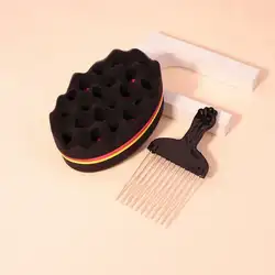 sponge hair brush and comb set, hair styling set with steel needle comb and curly sponge hair brush