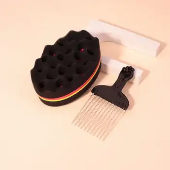 sponge hair brush and comb set, hair styling set with steel needle comb and curly sponge hair brush
