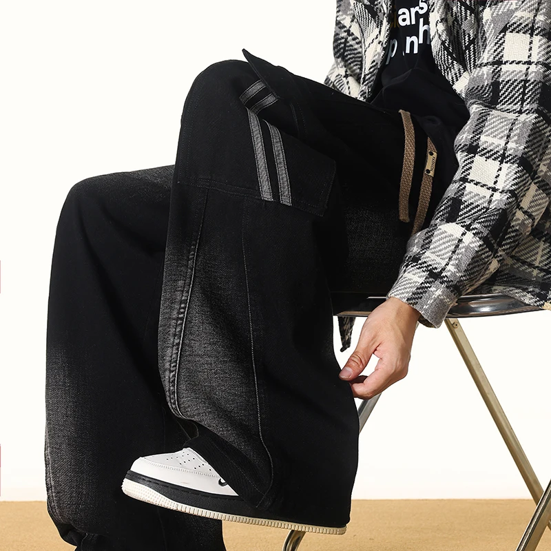 

Мужские винтажные джинсы Waed: свободные, широкие штанины, множество карманов, повседневный стиль, хлопок, деним, осенний тренд, прямой крой