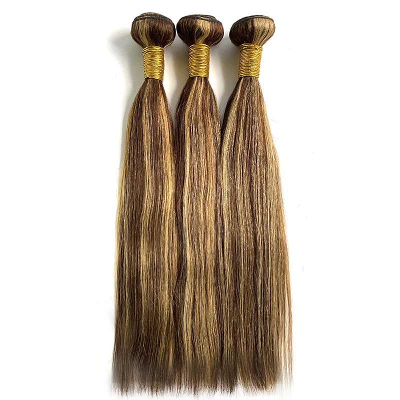 Highlight Straight Human Hair Bundles Brazilian Remy Hair Real Bundles Human Hair Extention Blonde Bundles Color P4/27 For Woman