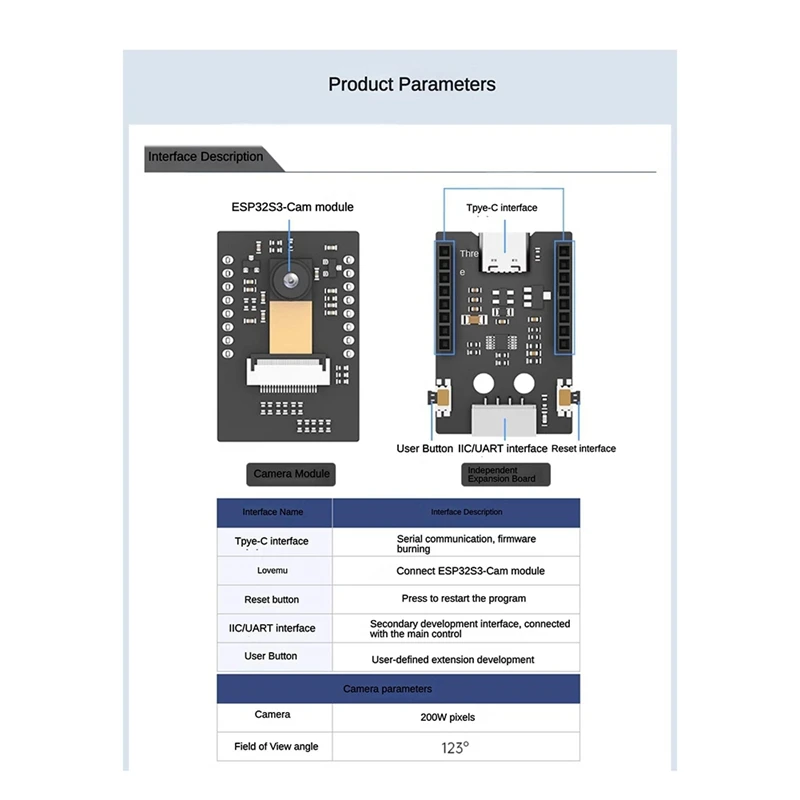 ABSU ESP32-S3 Модуль Wi-Fi-камеры Модуль AI Vision Поддержка передачи видео Wi-Fi Распознавание лиц и цветов Двухрежимный комплект