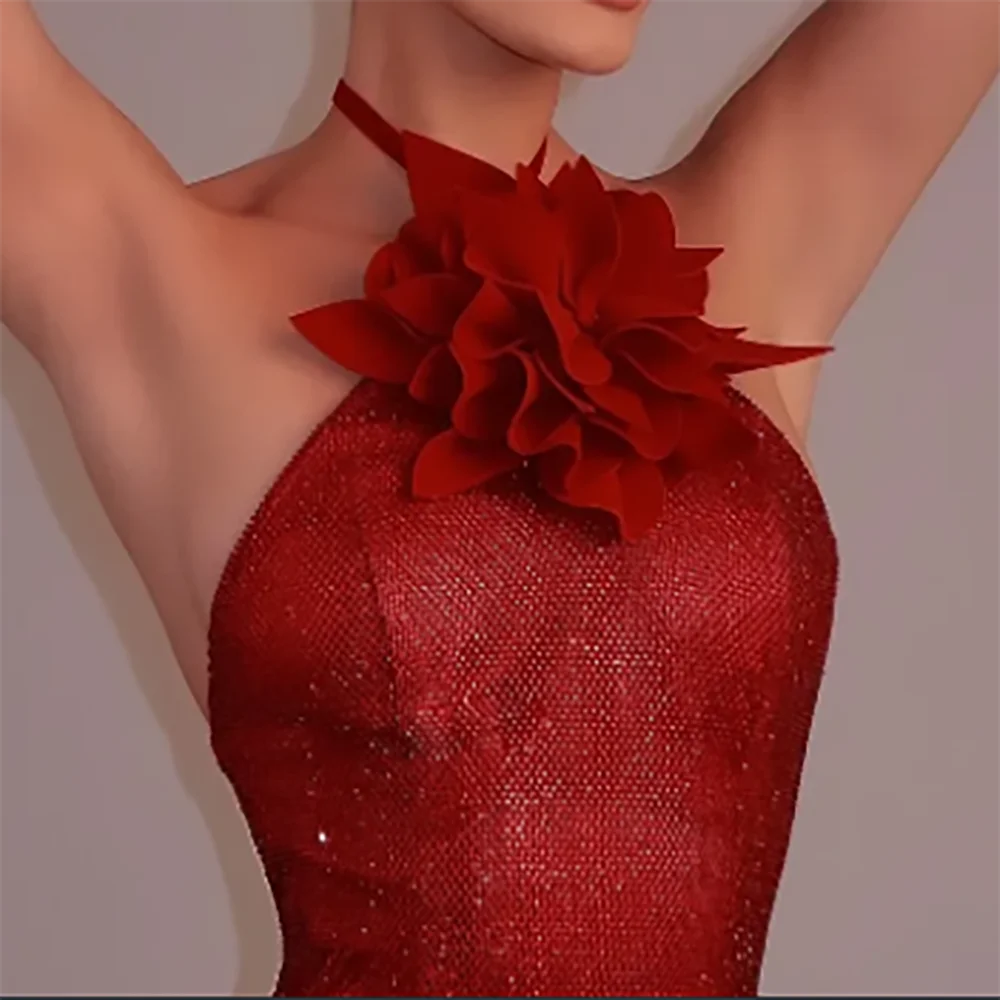 Сексуальные вечерние платья русалки без рукавов с блестками и цветами на шее, вечерние платья для дня рождения, выпускного вечера по индивидуальному заказу