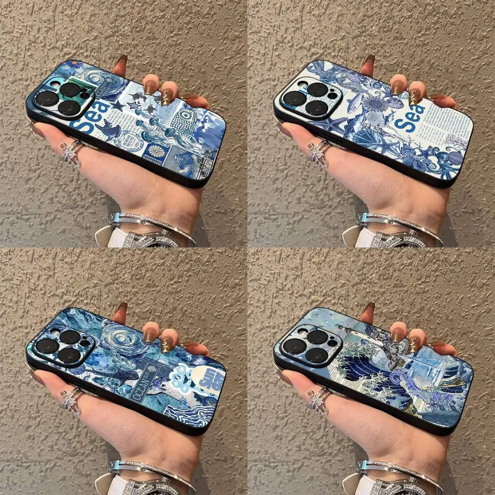 

Fish Shark Blue Sea Ocean Phone Case For iPhone 16,15,14,13,12,11,Pro,XS,Max,XR,Plus,E,SE4,Mini Black Soft Cover