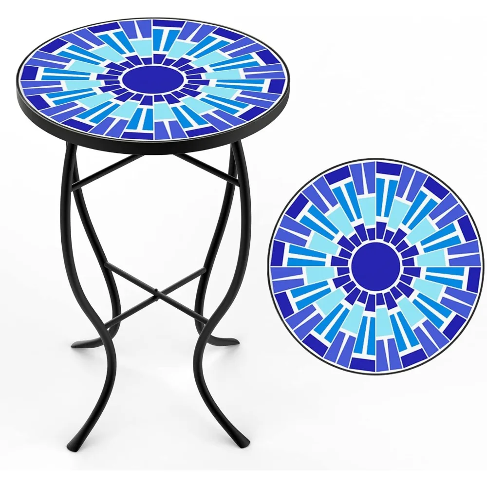 

Mosaic Outdoor Side Table, Patio Side Table, Weather Resistant 14" Diameter 21" H Ceramic Tile Round Outside Table for Patio