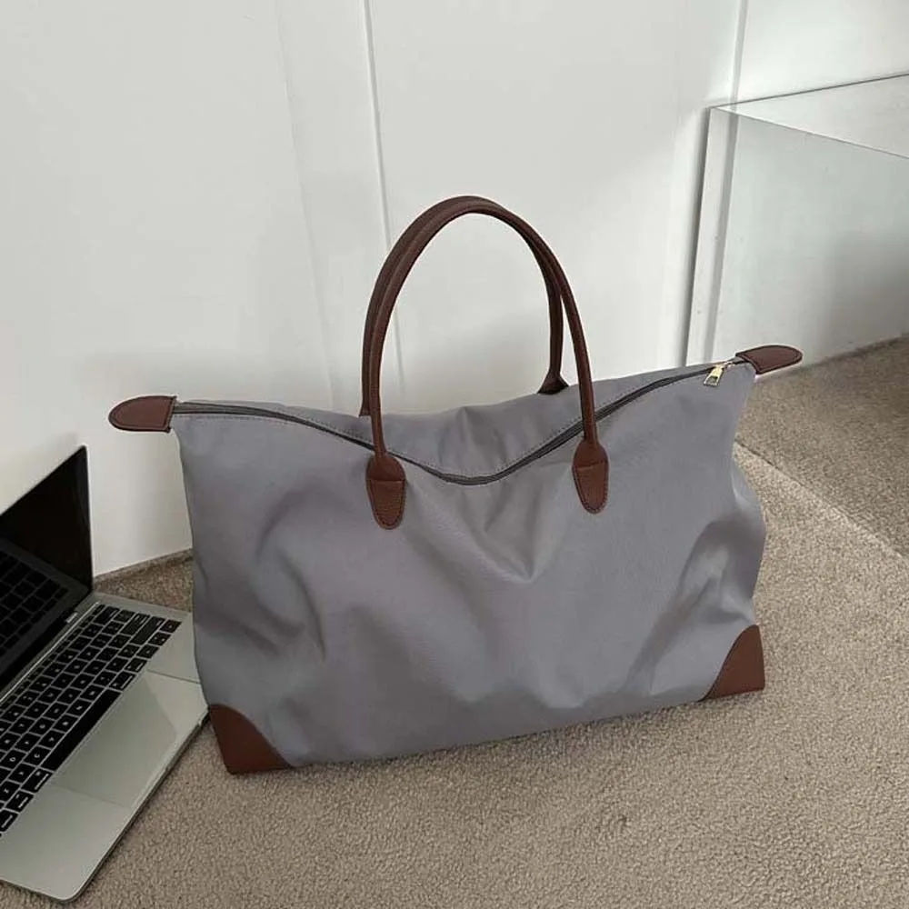 Ins Einfarbig Wasserdichte Oxford Nylon Tote Tasche Koreanischen Stil Leder Trim Handtasche Unterarm Schulter Tasche Outdoor Pendeln – Detail 6