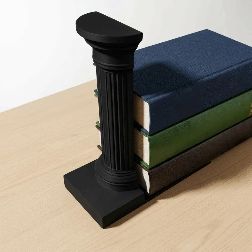 1 Pair L-Shape Roman Column Book End Artistic Stable Architecture Style Bookend Black White 3D Printing Book Holder