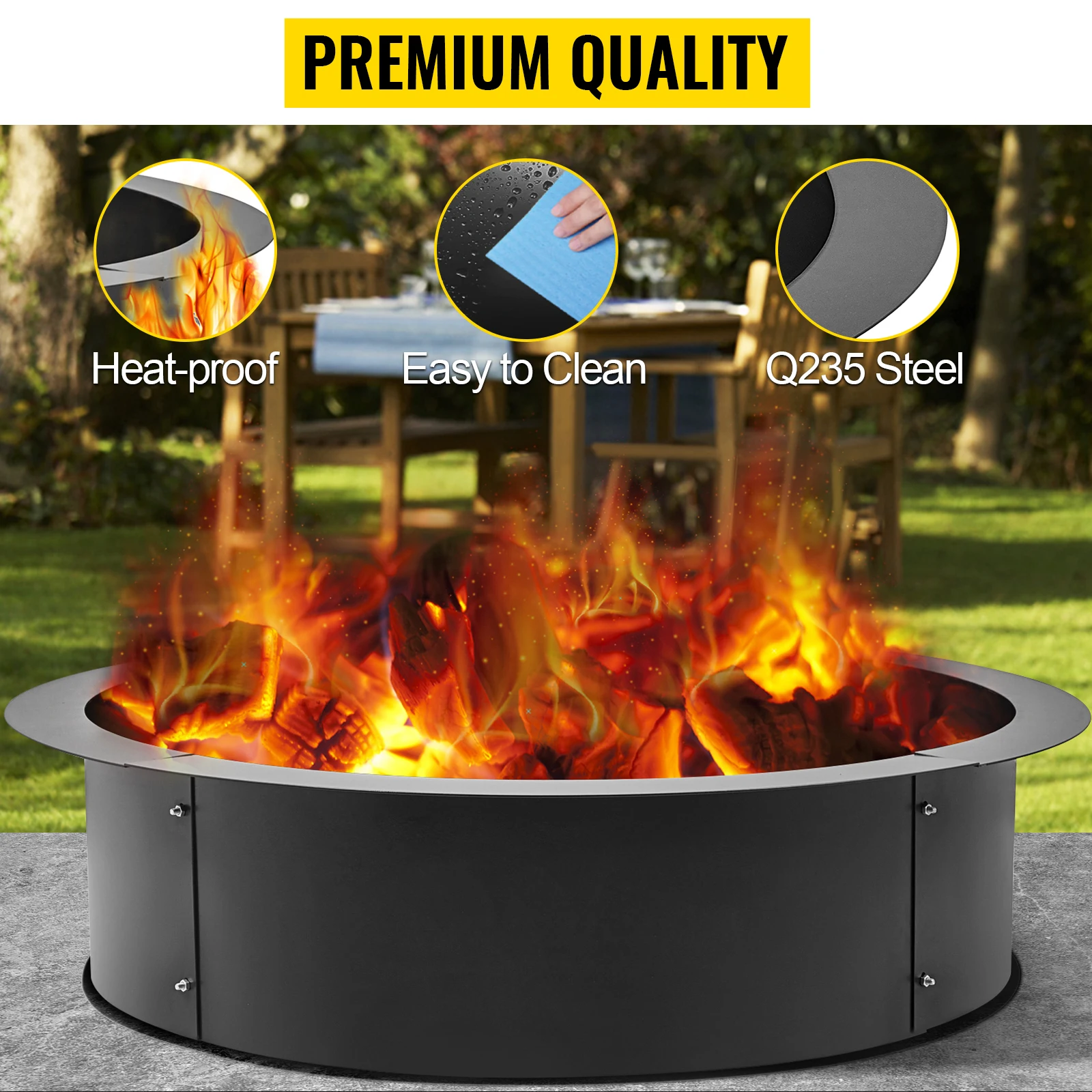 Fire Pit Ring 42-Inch Outer/36-Inch Inner Diameter, Fire Pit Insert 3.0mm Thick Heavy-Duty Solid Steel, Fire Pit Liner DIY Campfire Ring Above or In-Ground for Outdoor