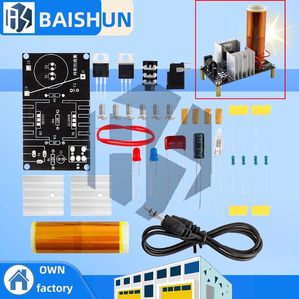 Mini Tesla Coil Kit - 15W Plasma Speaker with Wireless Transmission, DC 15-24V Input, DIY Music Tesla Cission DC 15-24V DIY Kits