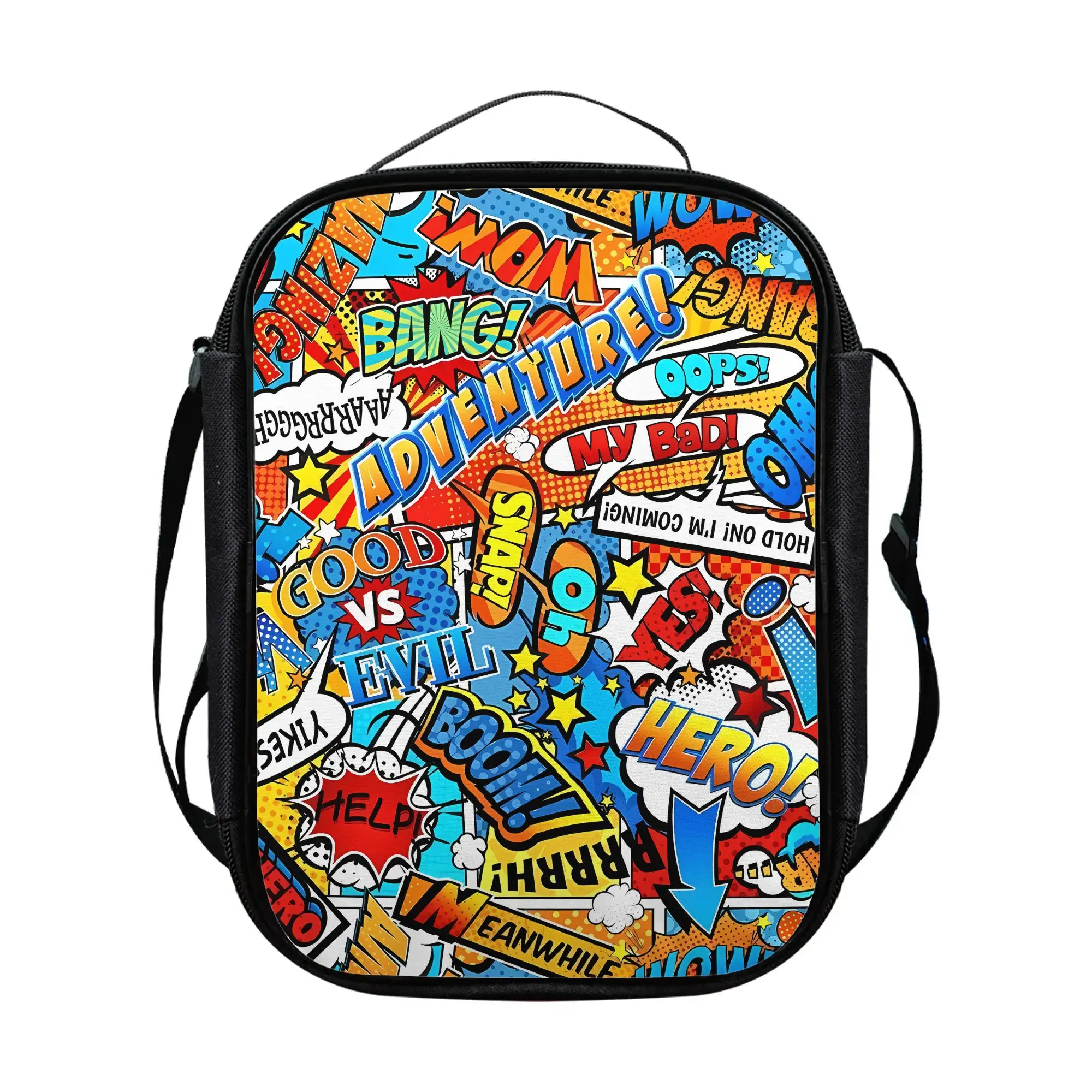 1pc Retro American Comic Print Lunch Bag Compatible for,, Picnics Vintage Comic Book Lunchbox Holder Portable Storage Bag