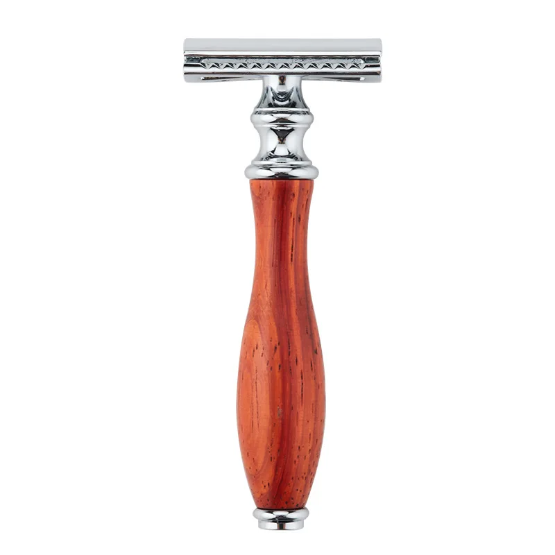 Double Liter Brass Rosewood Manual Shaver Old Style Shaver  Male Sucking Device Razor Blades