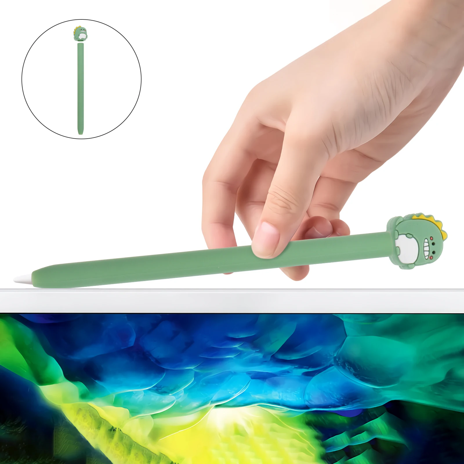 1 قطعة غطاء قلم ستايلس سيليكون الكرتون حماية مقاومة للخدش عدم الانزلاق قبضة السلس المحمولة حامي للمس