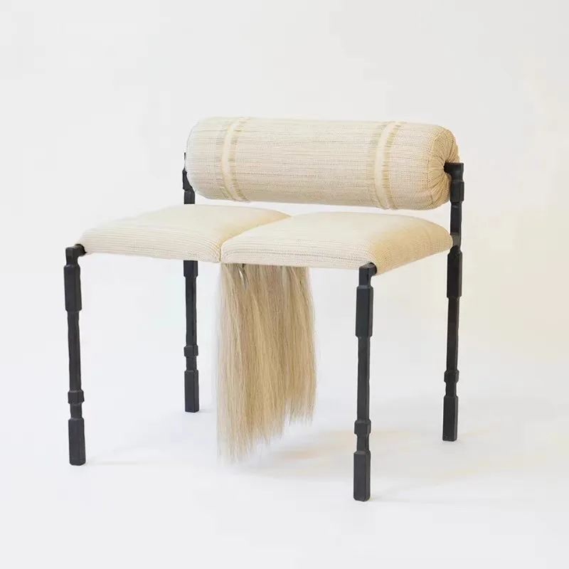 Retro horsehair fringed dining forging genus model room club hotel negotiation chair leisure