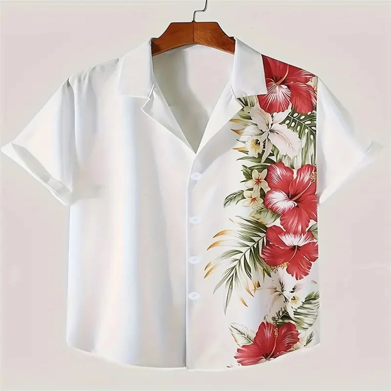 Men's Design Flower Colorful Short Sleeve Countryside Style Fake Shirt Fashion Cardigan