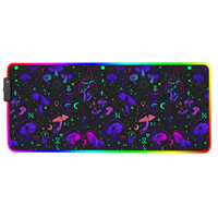 Mushroom RGB Desk Mat Aesthetic Black Gaming Mousepad Neon PC Gamer Setup Large Extended LED Mouse Pad Pastel Goth Witchcraft