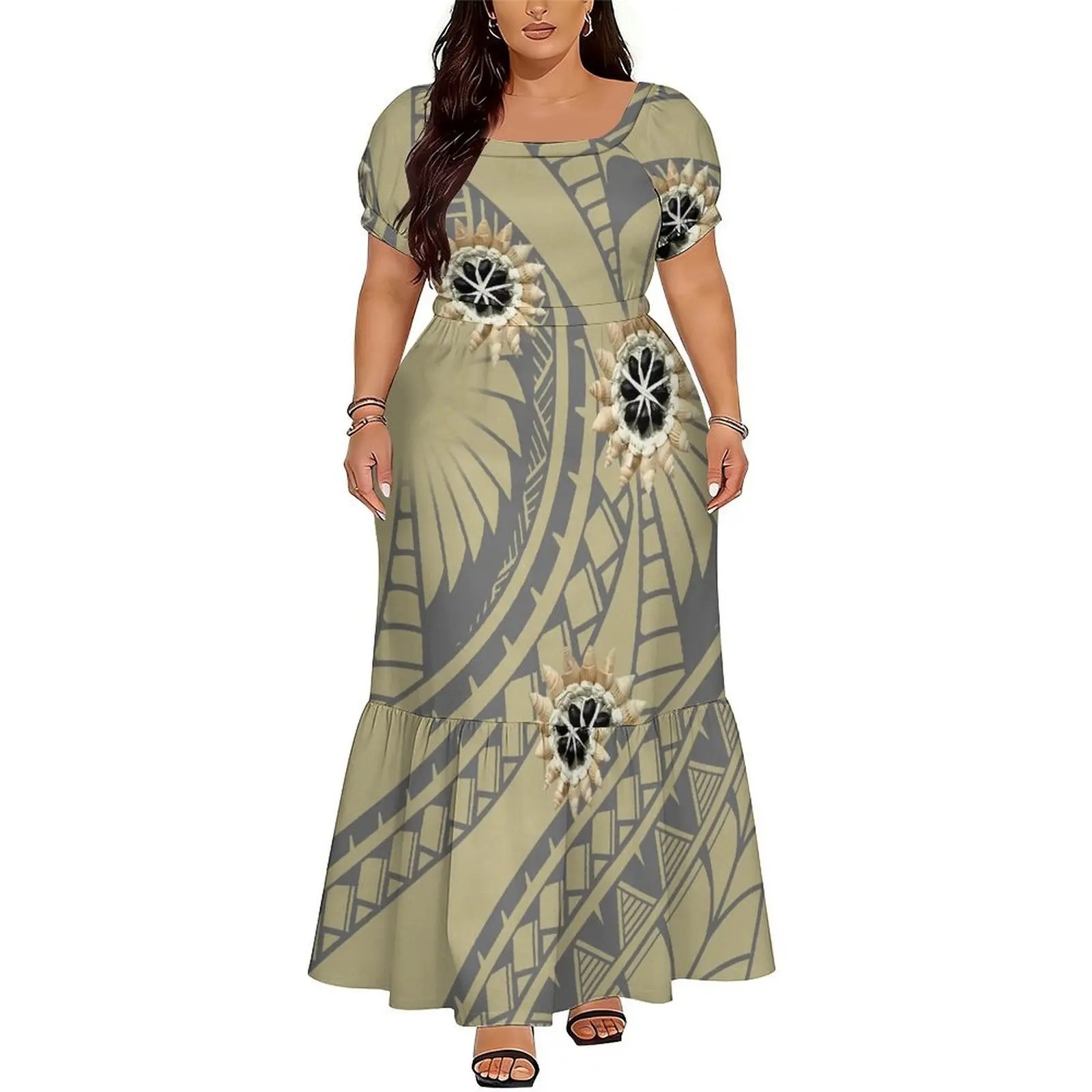 High-Quality Women's Short-Sleeved Dress In Polynesian Samoa Island Style High-Waisted Long Dress Floor-Length Evening Gown