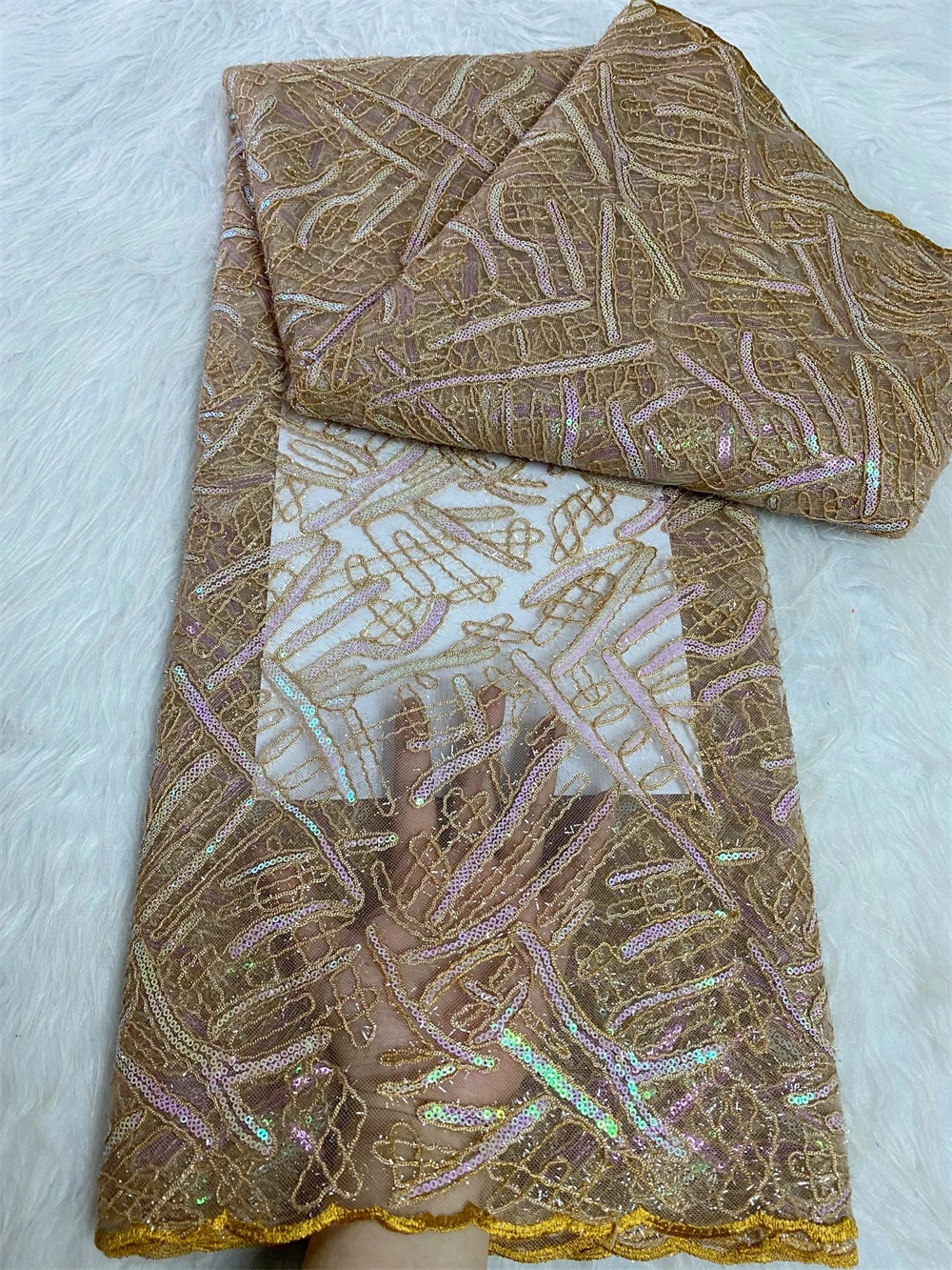 

Тюлевая кружевная ткань с нигерийскими блестками, высококачественная вышивка, африканская сетчатая ткань для выпускных платьев, бусины, 5 ярдов, 2025 JH0067