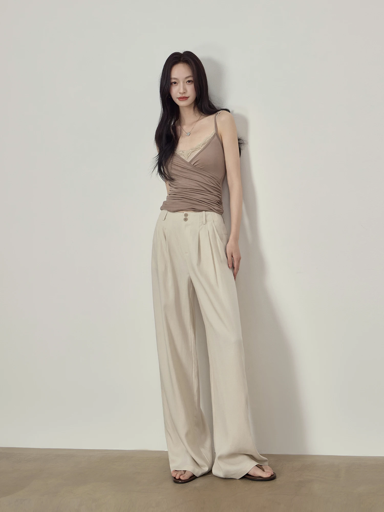 

High Waist Wide Leg Pants Women's Loose Casual Summer Slimming Trousers Lenzing Viscose Drapey Pants Natural Waist Button Clo...