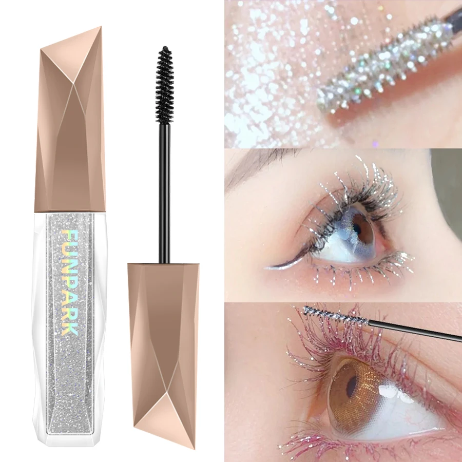 Deslumbrante Diamond Glitter Mascara, fórmula à prova d'água, duradoura, à prova de manchas, onda intensa, magia de alongamento, uma beleza Mus