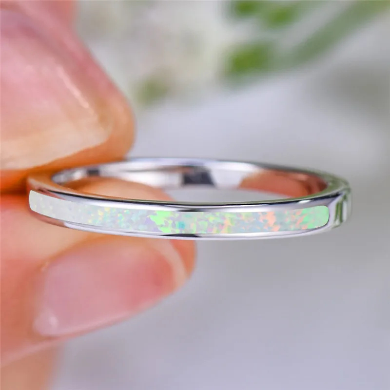 Female Charm White Fire Opal Stone Rings Silver Color Wedding Jewelry For Women