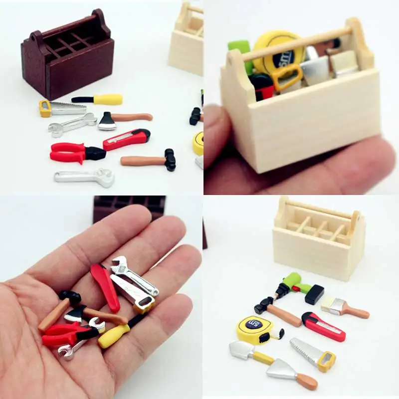 1Set Dollhouse Furniture Miniature Mini Toolbox Handmade Tools Model For Dolls House Decor Accessories Props Kids Pretend Toys