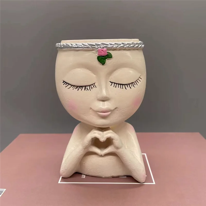 1 PCS Face Planter Cute Planter Decorative As Shown Resin Succulent Flower Face Planter Pots Face Planter