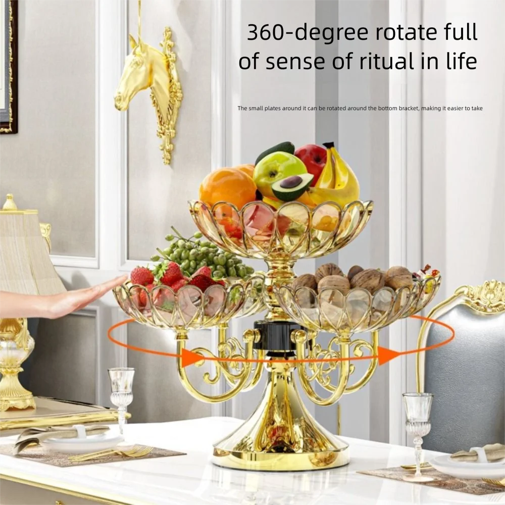 

New PET Fruit Bowl Rotating with 5 Bowl Fruit Tray Light Luxury European Style Snack Dessert Plate Living Room