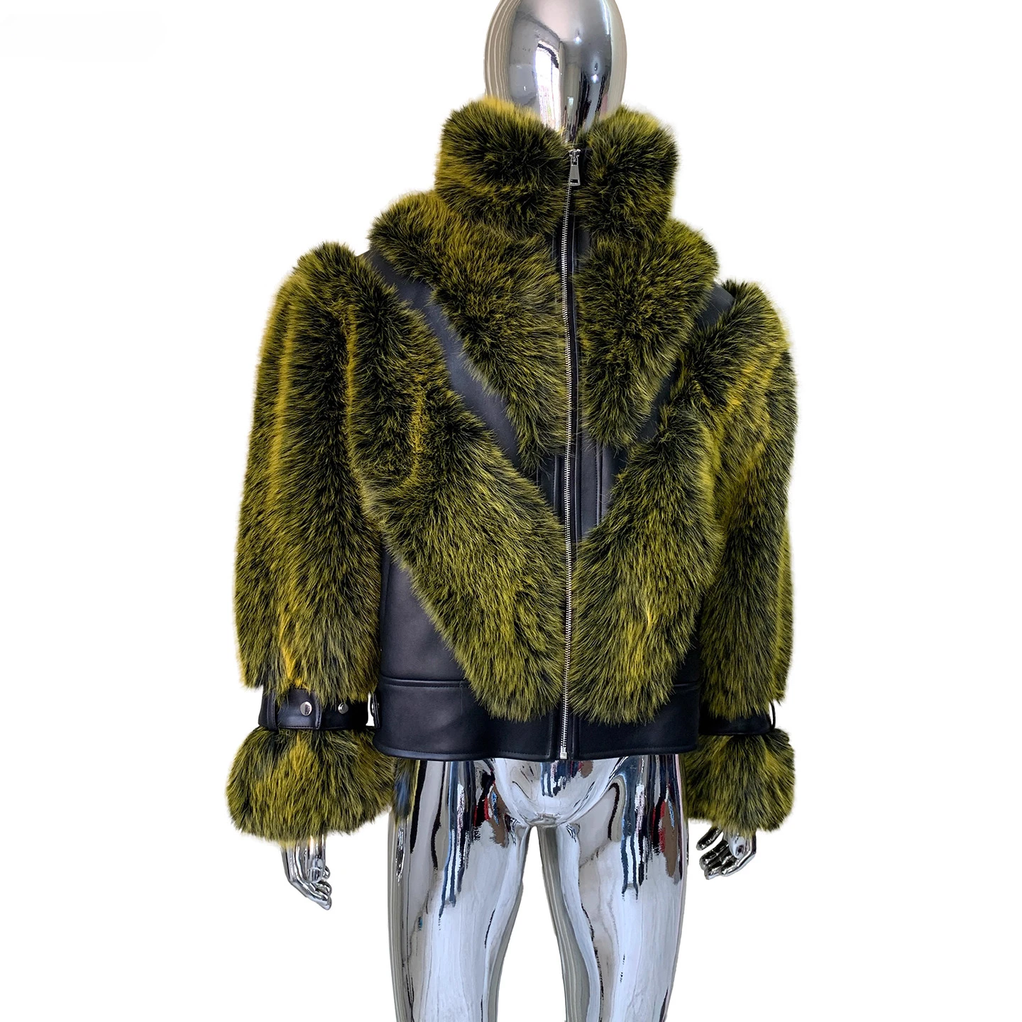 2025 Men's Winter New Thickened Cotton-Padded Color Matching Jackets Men's Eco-Friendly Fur Jackets Long Sleeve Faux Fur Coats