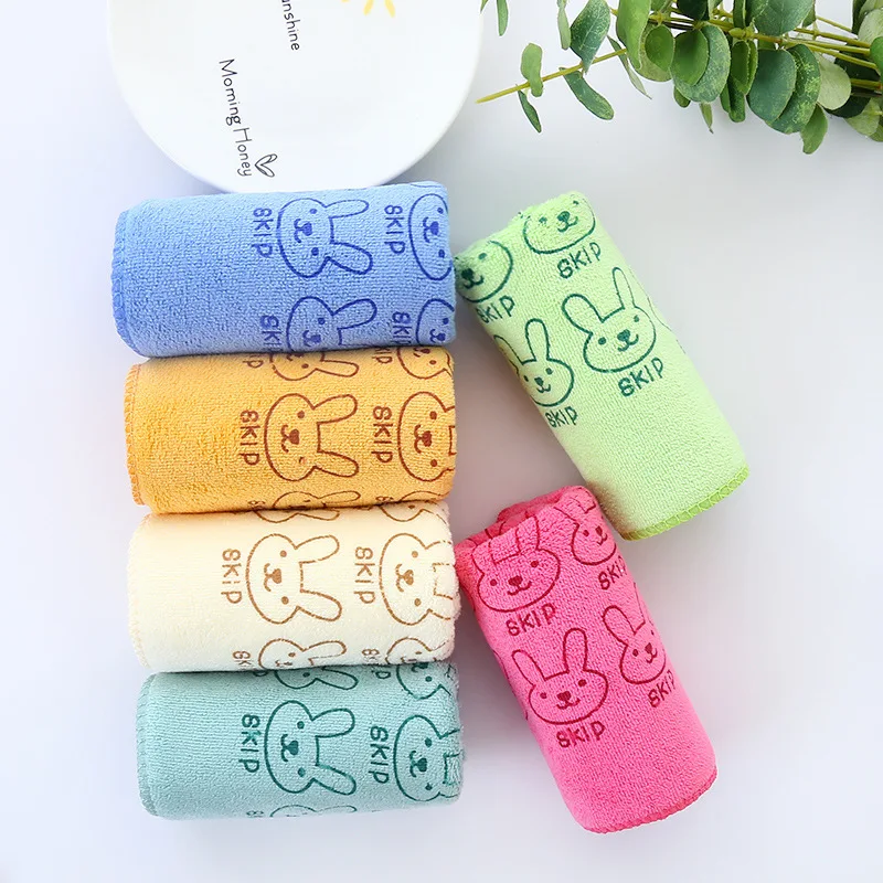 Dry Hair Towel Microfiber Brushed Thickened Cartoon Printed Towel 25*50cm Soft Absorbent Rabbit Face Towels Borduration