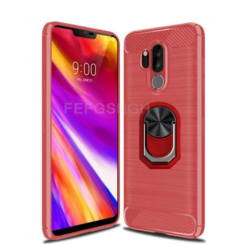 Capa For LG G7 ThinQ Brushed Carbon Fiber Soft Silicone Case For LG G7 ThinQ G710 G7+ G7 Plus LGG7 Magnetic Ring Stand Cover