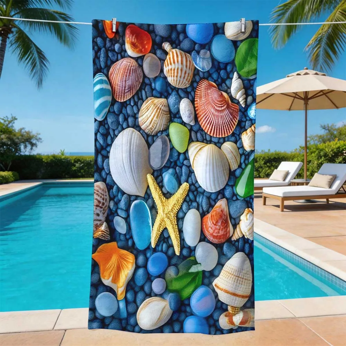 Light Blue White Vertical Stripe CIAO Orange Fruit Super Absorbent Microfiber Beach Towel Mediterranean Holiday Shower Towel