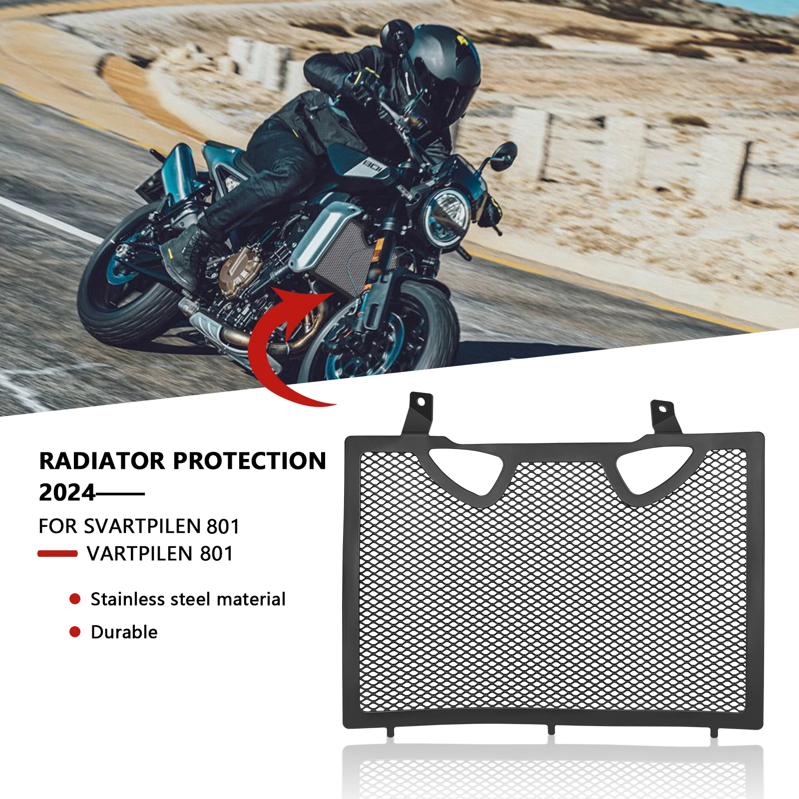 For SVARTPILEN 801 VARTPILEN 801 2024 Motorcycle Radiator Grille Guard Grill Cover Protection Heat dissipation network