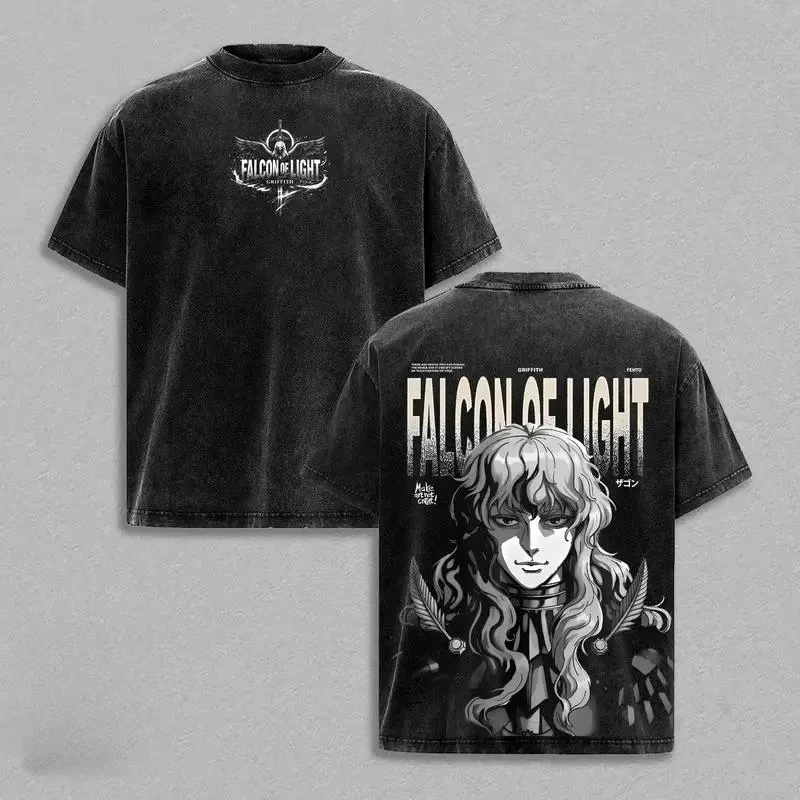 Anime Berserk Griffith Printed Tee Men Women Washed Cotton T-shirts Short Sleeve Vintage T Shirt Harajuku Male Oversized Tshirt